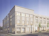 Architect's rendering of the future StoneGate Arts &amp; Education Center to be build in 2017 at the corner of 15th and J streets.