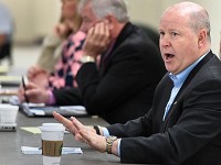 Larry Bucshon, 8th District Rep., answers questions concerning the new Republican health care plan during the &ldquo;Legislative Cracker Barrel&rdquo; session held at the Poseyville Community Center Saturday, March 11, 2017.&nbsp; Staff photo by&nbsp; Mike Lawrence