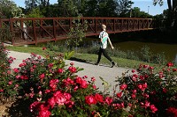 A walker usess the Walk of Excellence trail in Foster&nbsp; Park on Friday, June 2, 2017. Staff photo by Kelly Lafferty Gerber