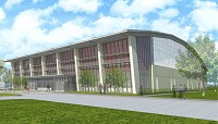An architectural rendering of a $17 million area that will house the Indiana Unversity volleyball and wrestling programs was approved by the IU Board of Trustees at a meeting in South Bend. The 45,000-square-foot building will seat 3,000 and is expected to be completed in September 2018. Courtesy photo