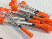 Clean syringes, part of kits that would be available at a county needle exchange, wait at the Tippecanoe County Health Department. Staff photo by Dave Bangert/Journal &amp; Courier