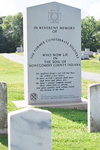 A monument in Ladoga Cemetery placed by a chapter of the Sons of Confederate Veterans is dedicated to former Confederate soldiers buried in Montgomery County. Staff photo by Nick Hedrick