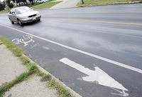 The bike lanes to be added on Eighth Street in Anderson will be similar to those on Columbus Avenue between 32nd and 53rd streets. Staff photo by Don Knight