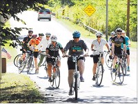 Cyclists start out on a 25-mile ride during the Ride for the Mounds event at Canoe Country in Daleville on Saturday. Riders traveled along roads near potential routes for the Mounds Greenway.The event also featured 45- and 15-mile rides. Staff photo by Don Knight | The Herald Bulletin