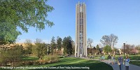 Renderings of the proposed bell tower at IU.