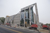 As of Monday, construction was 92 perent complete on Luddy Hall,&nbsp; Indiana University's new Informatics and Computing Building, at the corner of 11th Street and Woodlawn Avenue in Bloomington. Staff photo by Chris Howell