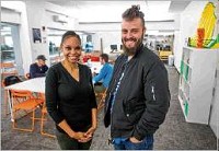 
Alexandra Liggins, left, and Alex Sejdinaj, co-founders of South Bend Code, stand together inside the South Bend Code offices in South Bend in September. The business is soon expanding to Goshen. Tribune Photo/ROBERT FRANKLIN

