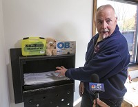 Coolspring Township Fire Department Chief Mick Pawlik describes the moment he found a baby in the Safe Haven Baby Box that is installed in the wall of the volunteer department's building near Michigan City. Staff photo by Robert Franklin