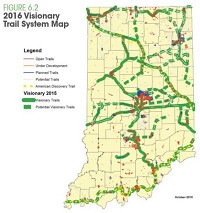 This map from the Indiana Department of Natural Resources shows the possible connections between existing bike trails throughout Indiana.