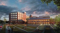 A rendering shows how the Electric Works project could appear after redevelopment.