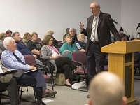 Emergency Manager Steve Edwards talks to the public and the board about business involving the district during the monthly meeting of the Muncie Community School Board on Jan. 9 at the Muncie Area Career Center. Staff photo by Corey Ohlenkamp