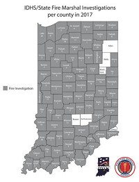 The county-by-county break down of state fire marshal assistance. Photo provided / Indiana Department of Homeland Security 