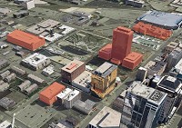 Indianapolis officials are examining the redevelopment potential for (clockwise from upper left) the East Market Street garage, the Marion County Jail, the City-County Building and Old City Hall. (Image courtesy city of Indianapolis)