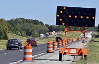 Nonstop: East-bound traffic starts to file into a single line to accommodate for construction along I-70 Sept. 24, 2012 near the Clay-Vigo county line. Tribune-Star file photo/Joseph C. Garza
