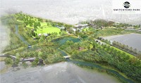 A bird&rsquo;s eye view looking southwest on the future Switchyard Park shows trails, natural spaces and other features of the $34 million project on the city&rsquo;s south side. Courtesy rendering