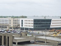 Construction on the Stone Family Center for Health Sciences is coming along in Downtown Evansville. Staff photo by Macabe Brown