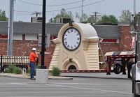The clock for the Kirtley Tower arrives at the Montgomery County Courhouse on Monday, May 14, 2018. Crews will assemble the tower in the parking lot before putting atop the courthouse later this week. Staff photo by Nick Hedrick