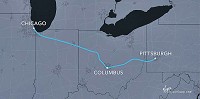 The map shows the route of the proposed hyperloop to Pittsburgh from Chicago. Contributed image