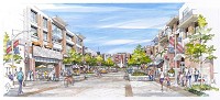 An illustrative graphic of one of the Nickel Plate concepts shows what a new Town Center in McCordsville could look like.