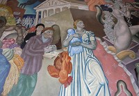 The Fountain County Courthouse murals depict westward expansion of the United States, settlement of the Indiana Territory and Wabash Valley and the development of Fountain County. Staff photo by Nick Hedrick