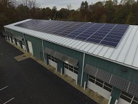 Newly installed solar panels on the roof of&nbsp; World Wide Automotive Service in a photo taken by a drone after Jefferson Electric finished the installation. Courtesy photo