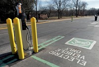 An electric vehicle charging station has been installed at Purdue Calumet University in Hammond. Staff photo by Jonathan Miano