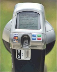 A parking meter in Bloomington. Staff photo by Chris Howell