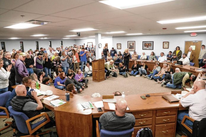 Seymour[-area residents in a standing room only crowd during a city council meeting Monday evening. Greg Jones photo for The Tribune