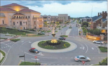 A roundabout near downtown in Carmel, which has more roundabouts than any other city in America. Photo provided by City of Carmel