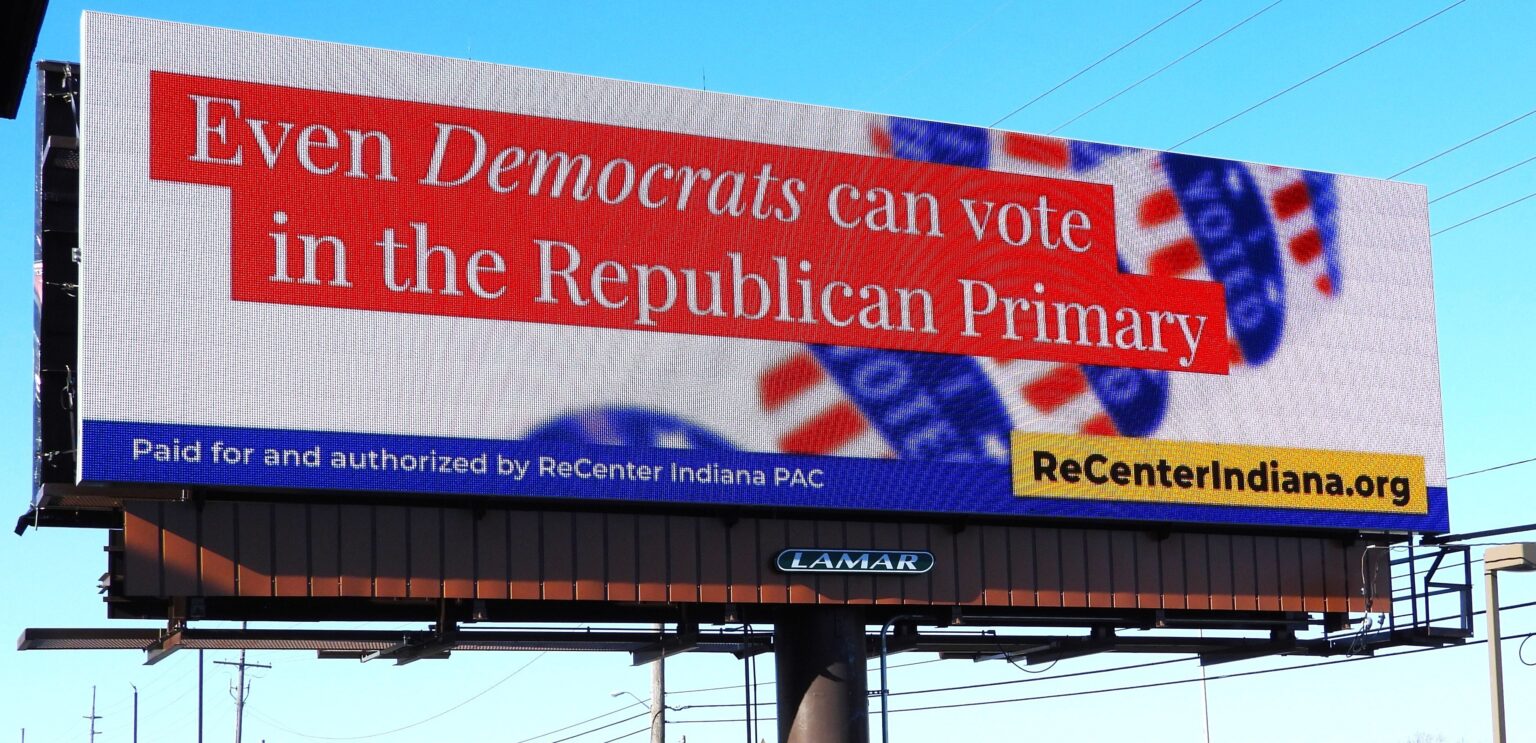  A ReCenter Indiana billboard on display in Merrillville, in Northwest Indiana. (Photo provided by ReCenter Indiana)