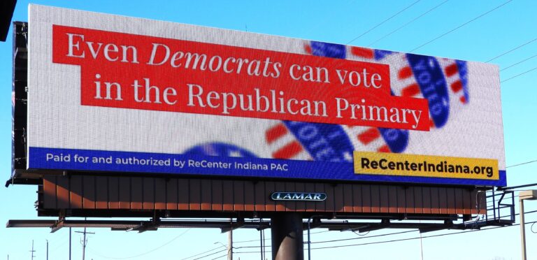 A ReCenter Indiana billboard on display in Merrillville, in Northwest Indiana. (Photo provided by ReCenter Indiana)