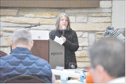 Redevelopment Coordinator Becky Hutsell speaks during the Goshen Redevelopment Committee meeting at the Schrock Pavilion Friday. Staff photo by Dani Messick