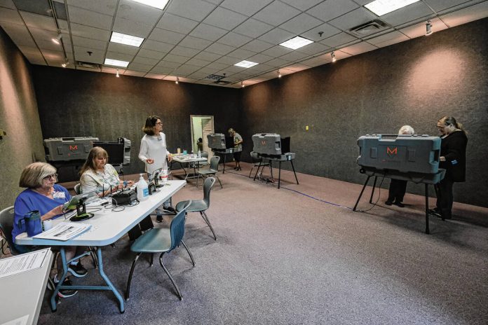 A view of the vote center at NexusPark in Columbus, Tuesday, May 7, 2024. Staff photo by Mike Wolanin