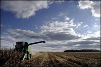 Francis Humbarger drives a combine as he and his son Dee harvest their field of corn on county road 100S in Carroll County on Thursday. Dee says he wishes politicians would just leave time zones alone believing nothings broken, so don't fix it. By Frank Oliver/Journal and Courier