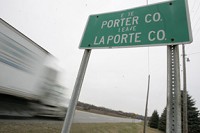 Traffic traveling east on U.S. 20 at the LaPorte-Porter county line this morning. Photo by Bob Wellinski/The LaPorte Herald-Argus