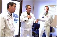 Tomasco executives Tohru Yasumaru Business Division Senior Coordinator for Tomasco Indiana LLC and Tim Peterson Asst.Vice President Manufacturing Group and Scott Jones Senior Manager Manufacturing group answer questions during the announcement. Tomasco will expand the current plant adding 125 new jobs and 20 million dollar investment in the Winchester facility. Kyle Evens, Star Press photo