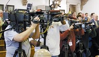 A swarm of media, community leaders, government officials and spectators came together Friday in the former circuit courtroom in New Castle for the official announcement that TS Tech, a Honda supplier, will begin building a new plant in April. (C-T photos John Gugliemi)