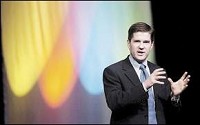 FOCUS ON THE MIDWEST - John Austin, with the Brookings Institution, talks about the changing job market Friday during Synergy '07 at Indiana Wesleyan University's Phillippe Performing Arts Center. JEFF MOREHEAD / jmorehea@marion.gannett.com