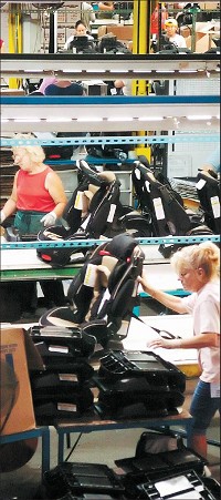 Dorel Juvenile Group assemblly line employees manufacture child restraint seats in 2006. The Republic file photo