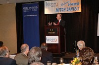 Gov. Mitch Daniels addresses Northwest Indiana business leaders in Hammon.