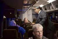 Driver Helen Lindsey checks on passenger Elener Nelson before the start of Monday's inaugural bus trip from Valparaiso to Chicago. JON L. HENDRICKS | THE TIMES