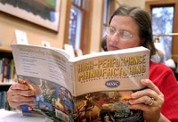 Debbie Acheson studies Friday at the Delphi Public Library for her Manufacturing Skill Standards Council certification. By Brent Drinkut/Journal &amp; Courier