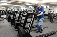 Carl Rynearson participates in his cardiac rehabilitation program at Elkhart General Hospital Friday, February 20, 2009. Rynearson has been involved in the program just three weeks following the placement of four stints and has seen "much improvement". Truth Photo By Jennifer Shephard