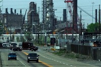 Traffic moves through the intersection of Riley and Dickey roads Thursday in East Chicago. The drawbridge is an integral part of INDOT's plan to reroute Cline Avenue traffic onto a combination of Dickey Road, Riley Road and Michigan Avenue and back to Cline.&nbsp; NATALIE BATTAGLIA | THE TIMES 