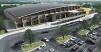 This is an artists&rsquo; rendering of the proposed Marion Sports and Entertainment Center. The main entrance will face Interstate 69, with Ind. 18 to the left (south). Illustration courtesy of JLG Architects