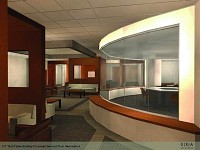 
The Second floor of Ivy TEch Community College's Fisher Building will include curved hallways and lots of glass when it is renovated later this year. / Image of lobby provided by GEA Architects

