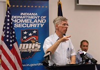 At a press conference with state officials Wednesday, National Weather Service hydrologist Al Shipe warned of worsening conditions if the severe drought extends through the summer. Maureen Hayden phto