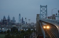 A Port Authority Transit Corp. train brings passengers from Philadelphia to Camden, N.J. The Delaware River separates Camden, in the foreground, from Philadelphia. Times of Northwest Indiana photo by Jonathan Miano