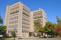 Coming down: The Statesman Towers, former home to Indiana State University&rsquo;s schools of education and business, are slated to be razed next year. Staff photo by Jim Avelis