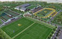 Architect's drawing shows new stadium for soccer, lacrosse in respect to Blackstock Stadium, other DePauw University athletic facilities. Submitted photo